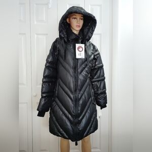 Canada Weathergear Slight Shine Black Long Length Hooded Winter Jacket Size M.